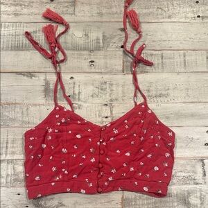 American Eagle Outfitters Red Floral Crop Top